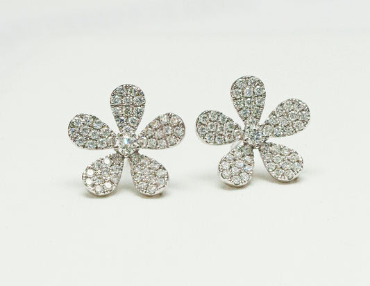 Diamond Flower Stud Earrings