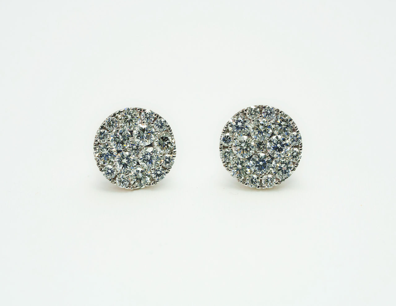 Diamond Round Cluster Stud Earrings
