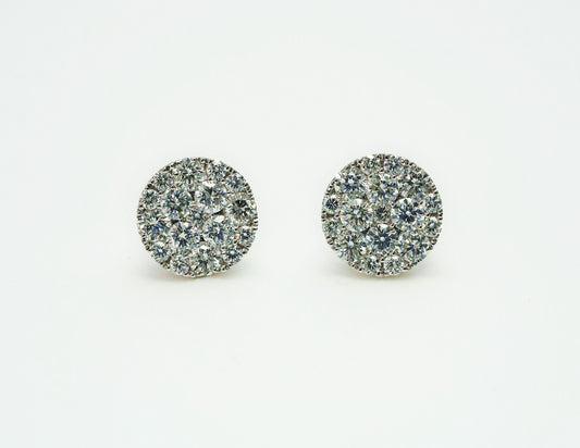 Diamond Round Cluster Stud Earrings