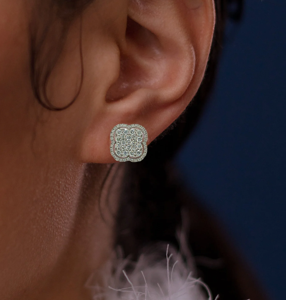 Diamond Clover Stud Earrings