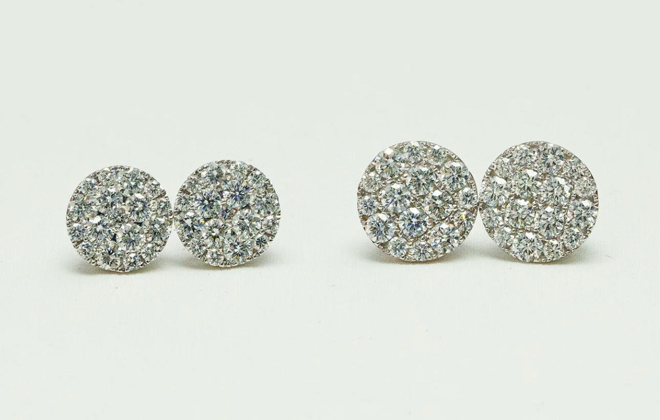 Diamond Round Cluster Stud Earrings