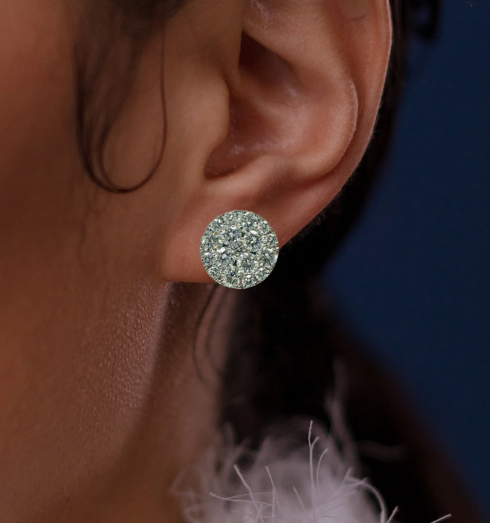 Diamond Round Cluster Stud Earrings