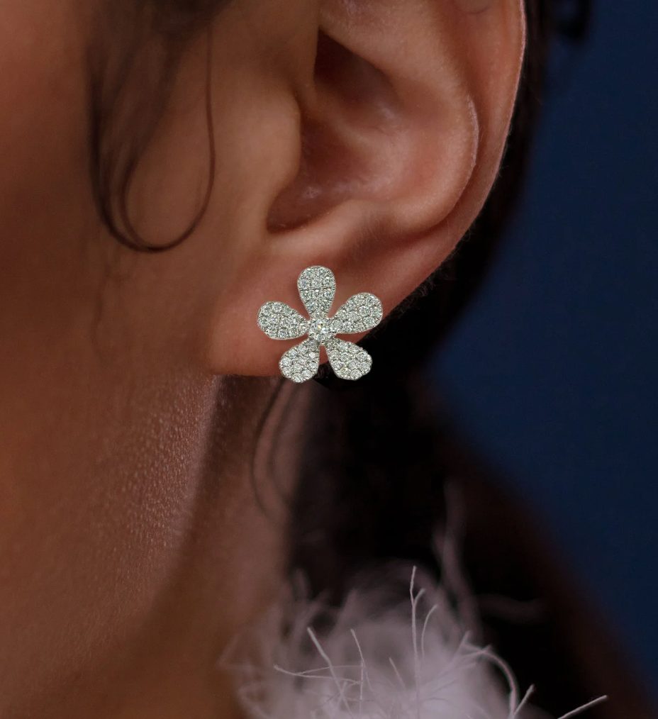 Diamond Flower Stud Earrings