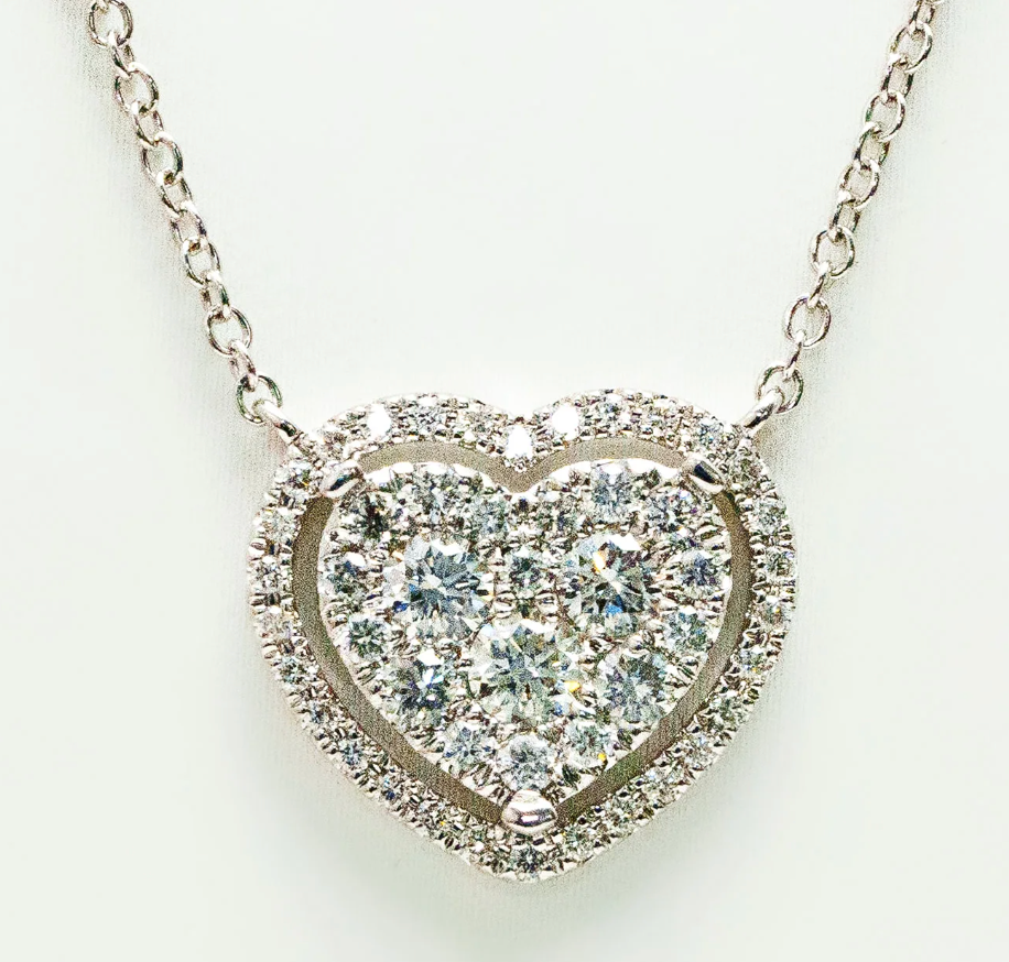 Diamond Halo Heart Cluster Pendant