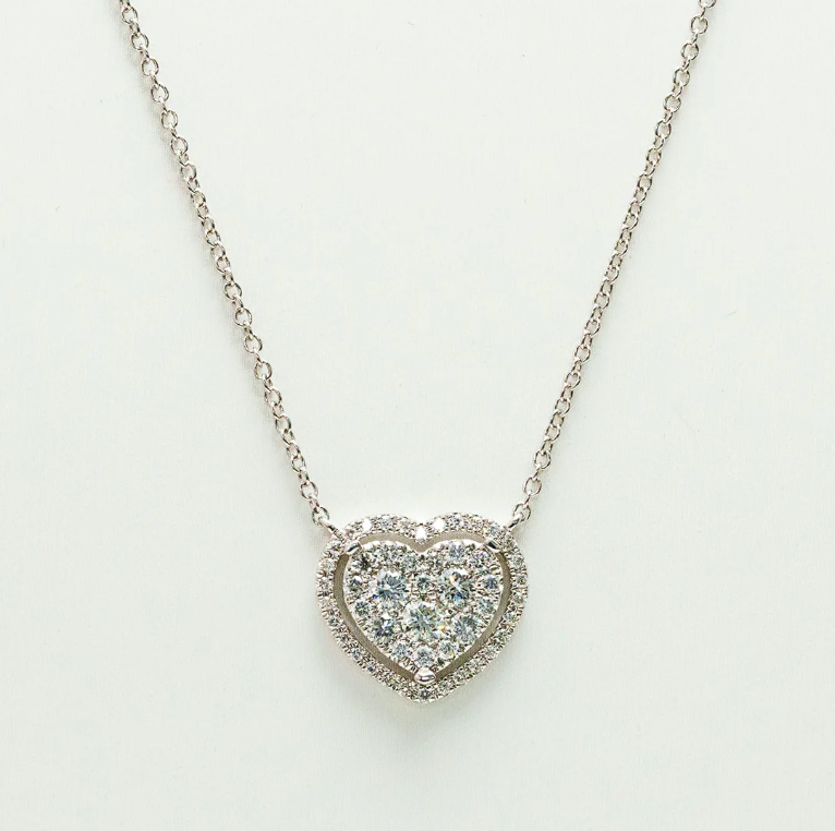 Diamond Halo Heart Cluster Pendant