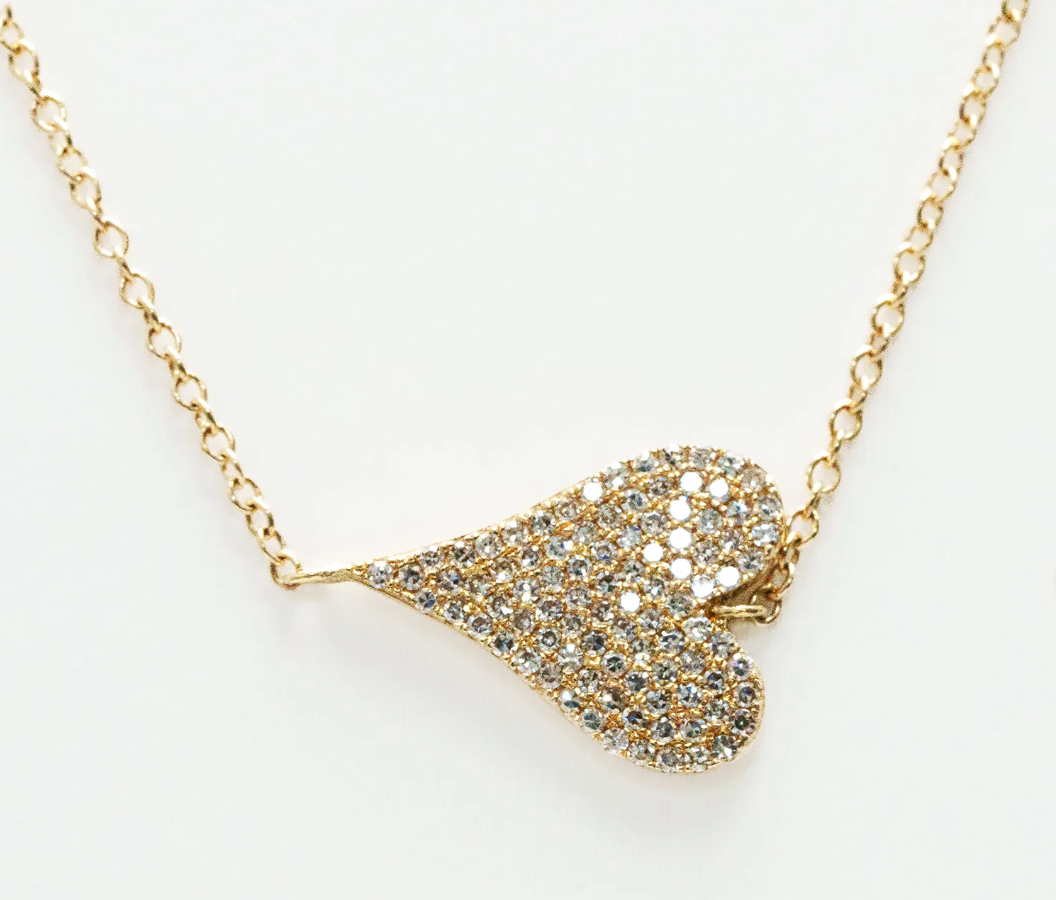 Small Diamond Pave Gold Heart Pendant