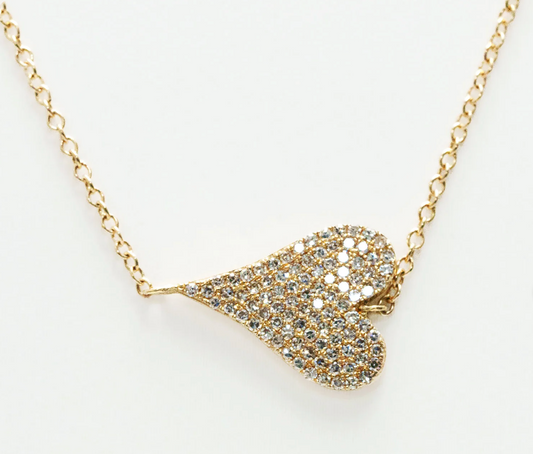 Small Diamond Pave Gold Heart Pendant