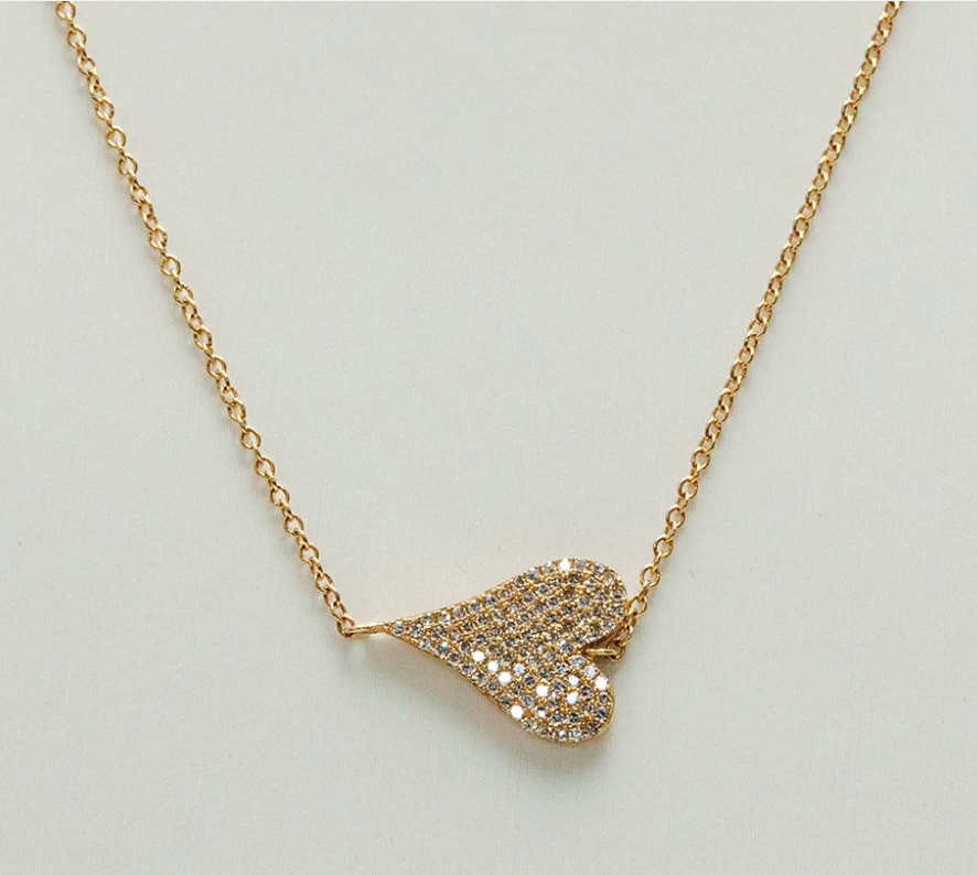 Small Diamond Pave Gold Heart Pendant