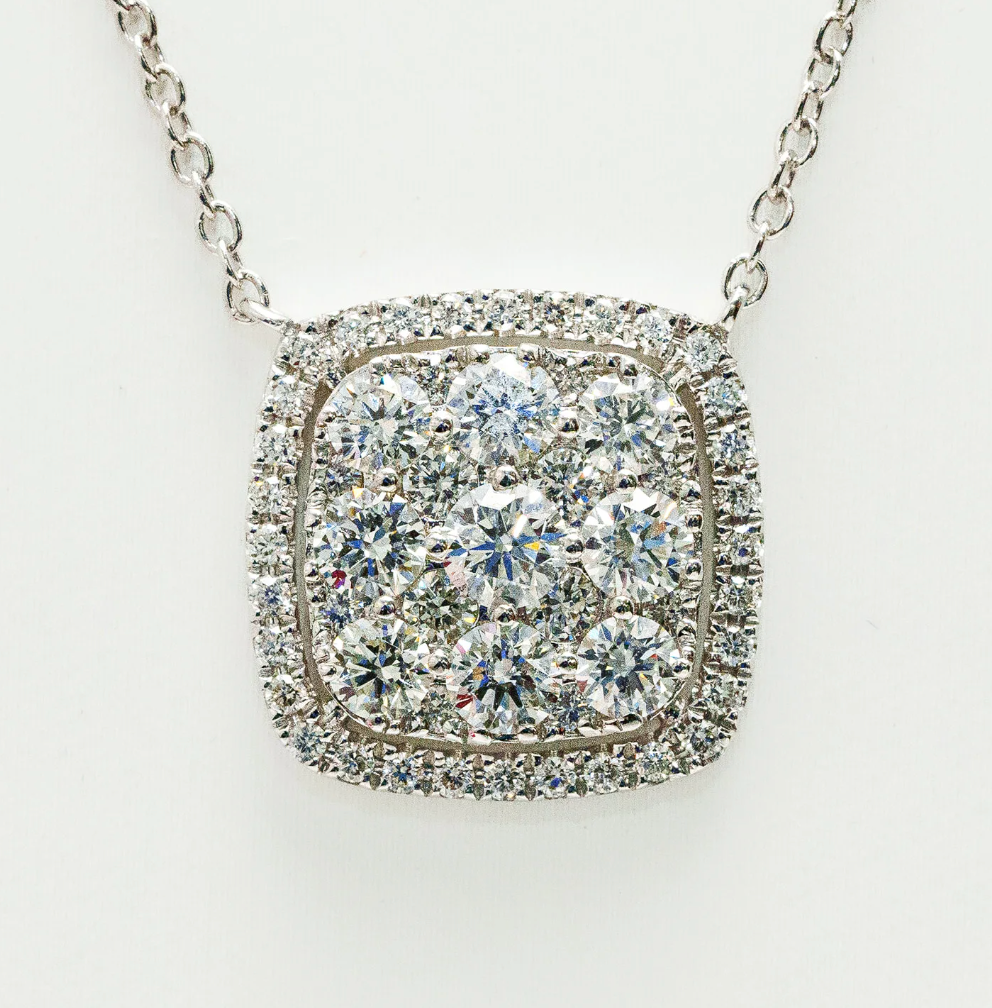Square Halo Diamond Cluster Pendant