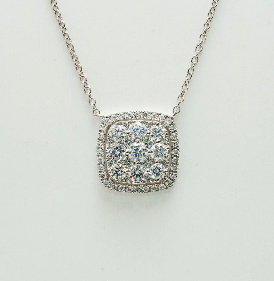 Square Halo Diamond Cluster Pendant
