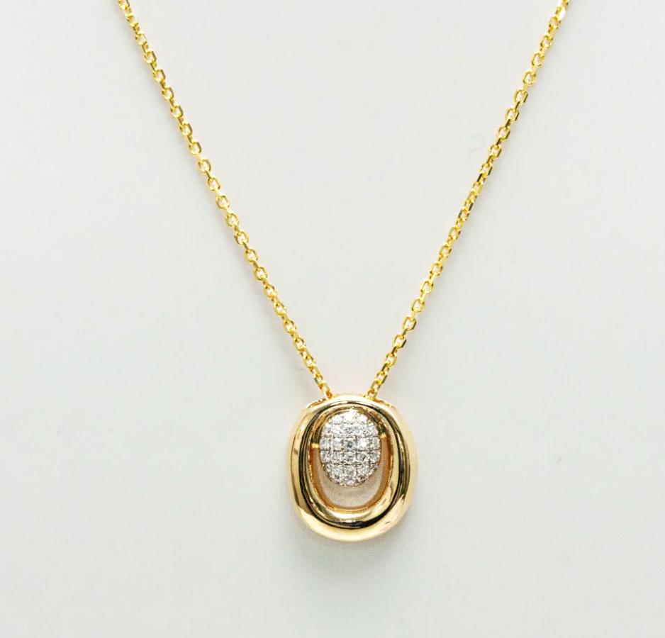 Short Oval Gold Diamond Pendant