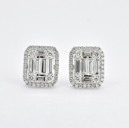 Square Diamond Stud Earrings