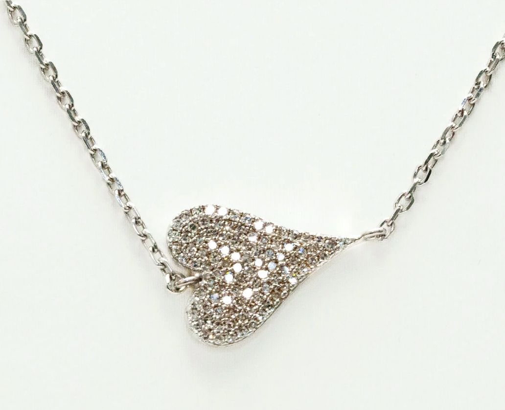 Small Diamond Pave White Gold Heart Pendant