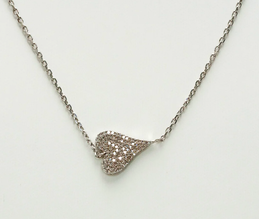 Small Diamond Pave White Gold Heart Pendant