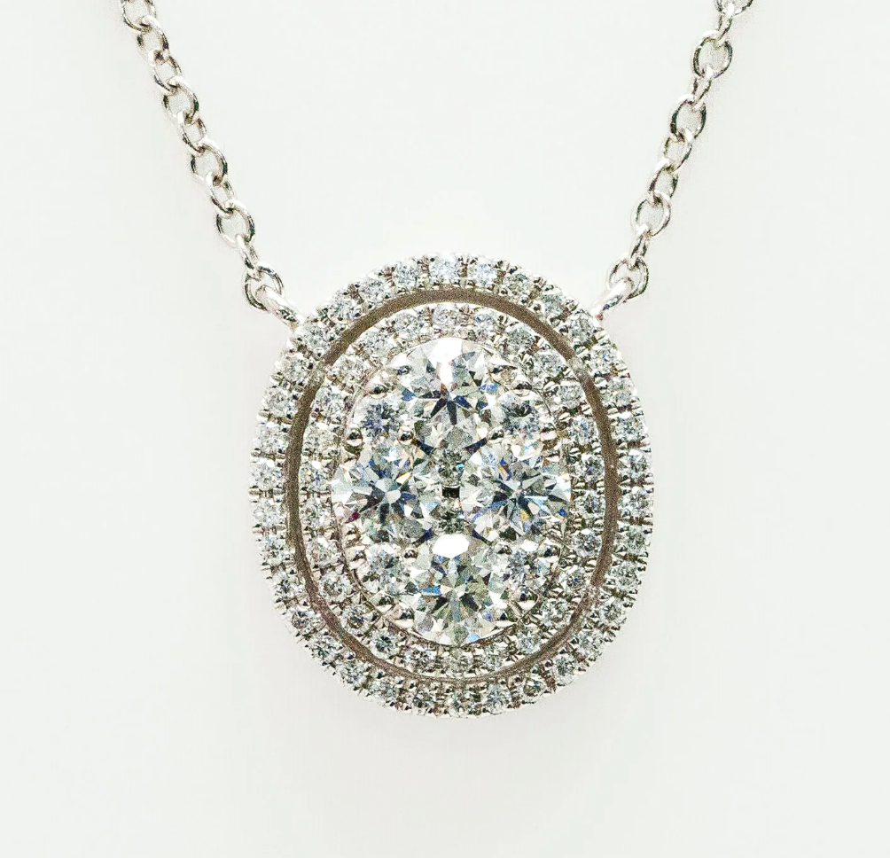 Oval Halo Diamond Cluster Pendant