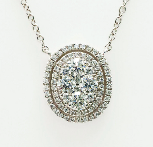 Oval Halo Diamond Cluster Pendant