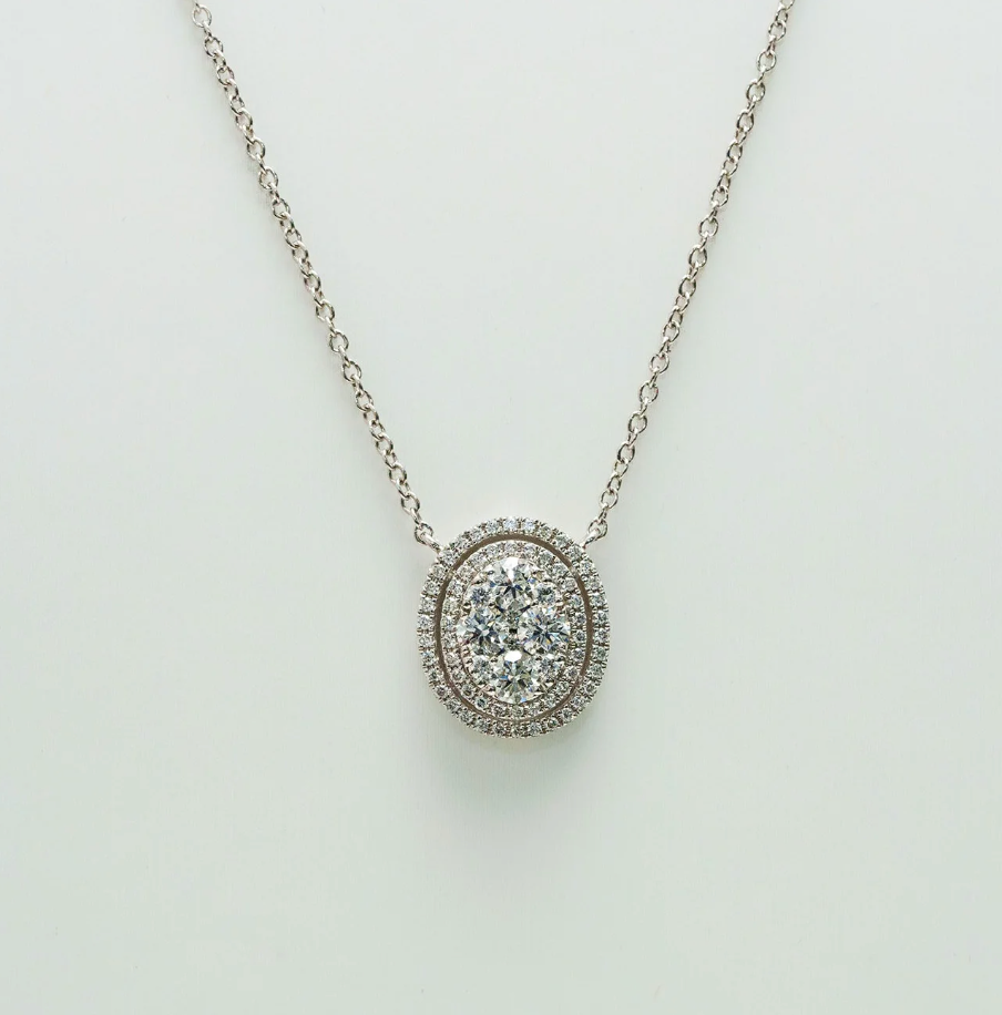 Oval Halo Diamond Cluster Pendant