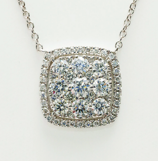 Square Halo Diamond Cluster Pendant