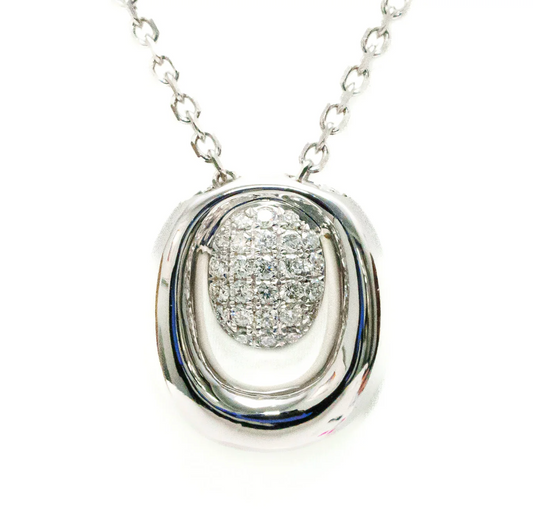 Short Oval White Gold Diamond Pendant