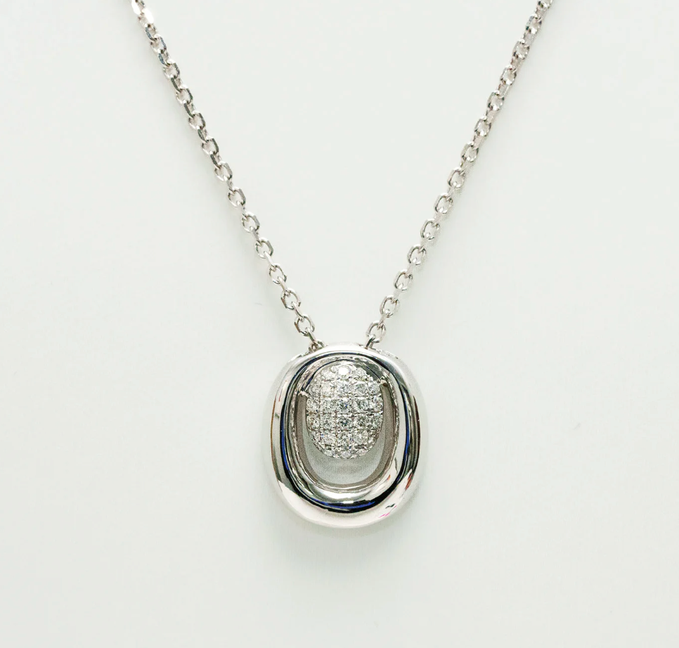 Short Oval White Gold Diamond Pendant