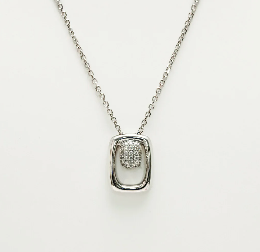 Rectangular Diamond White Gold Pendant