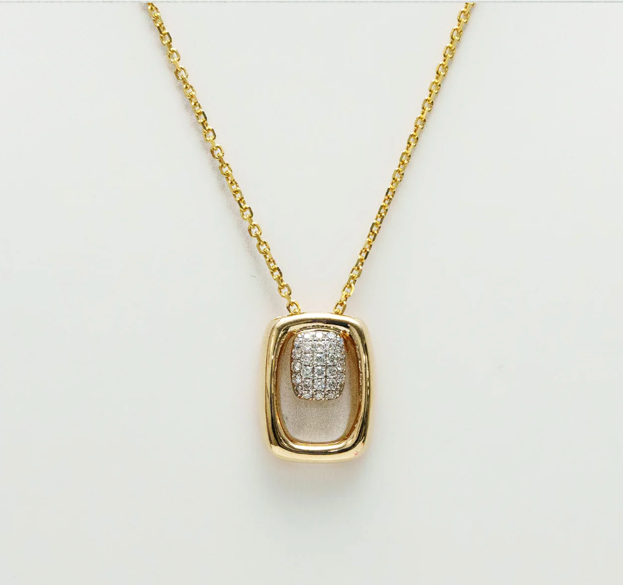 Rectangular Diamond Gold Pendant